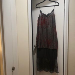 Cinq a Sept Midi Silk Dress with Velvet Overlay